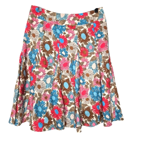 Boden Colorful Floral A Line Pleated Linen Fit Flare Vacation Twee Skirt Size 8 - Picture 1 of 9